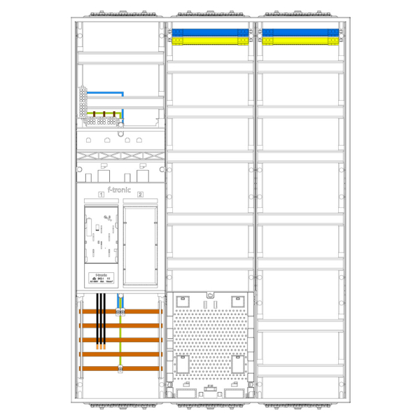 F-Tronic Zählerschrank eHZ 1 Zähler, 1 Leer, 2 Verteiler, APZ, 1100mm